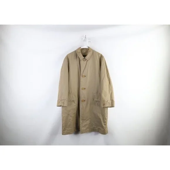 Vintage 50s Rockabilly Mens 42R Distressed Looped Collar Trench Coat Rain  Jacket